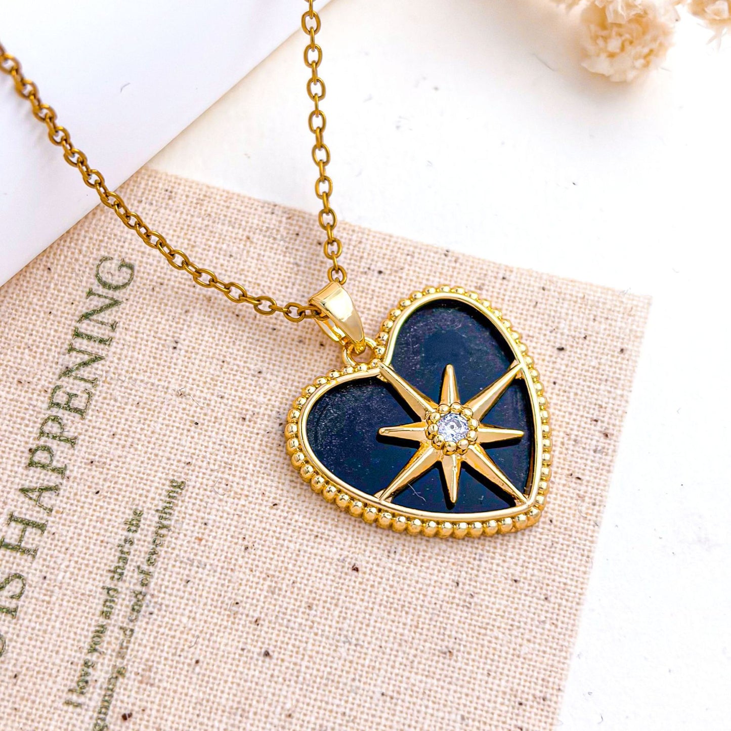 Sweet Heart Shape Necklace For Women In Titanium Steel With Zircon Inlay And Cable Chain