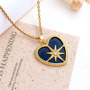 XL5639 Eight-Pointed Star Heart Necklace Gold Black