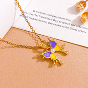 XL4971 Dynamic Purple and Yellow Butterfly Necklace Gold