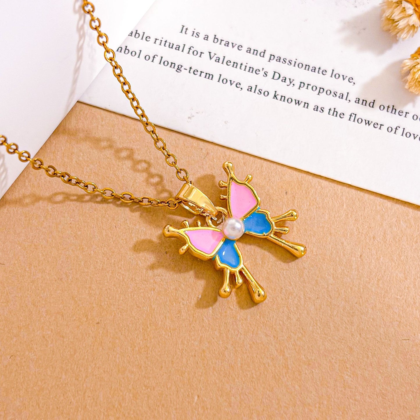 Sweet Butterfly Necklace For Unisex Featuring Zircon Inlay With Titanium Steel Cable Chain