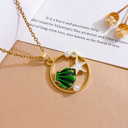 Ocean Sweet Necklace For Unisex Featuring Titanium Steel With Zircon Inlay And Cable Chain