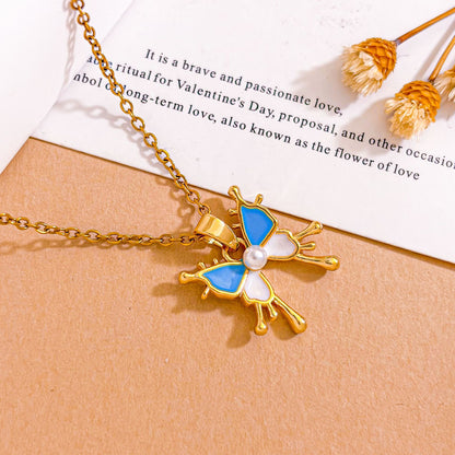 Sweet Butterfly Necklace For Unisex Featuring Zircon Inlay With Titanium Steel Cable Chain