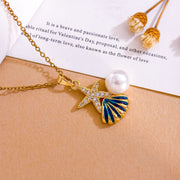XL5034 Blue Shell Starfish Necklace Gold