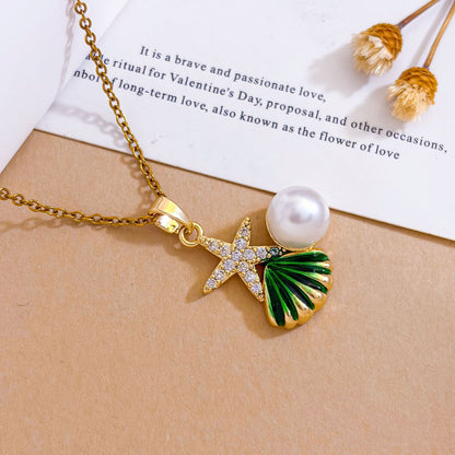 Ocean Sweet Necklace For Unisex Featuring Titanium Steel With Zircon Inlay And Cable Chain