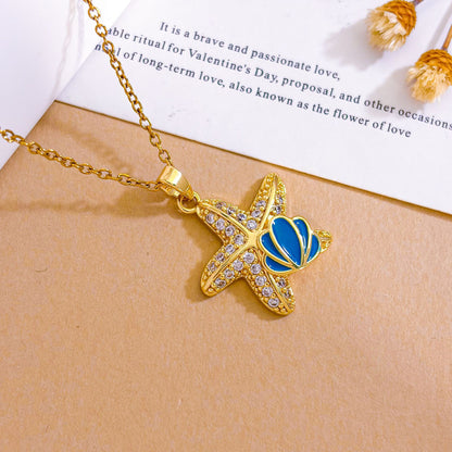 Ocean Sweet Necklace For Unisex Featuring Titanium Steel With Zircon Inlay And Cable Chain