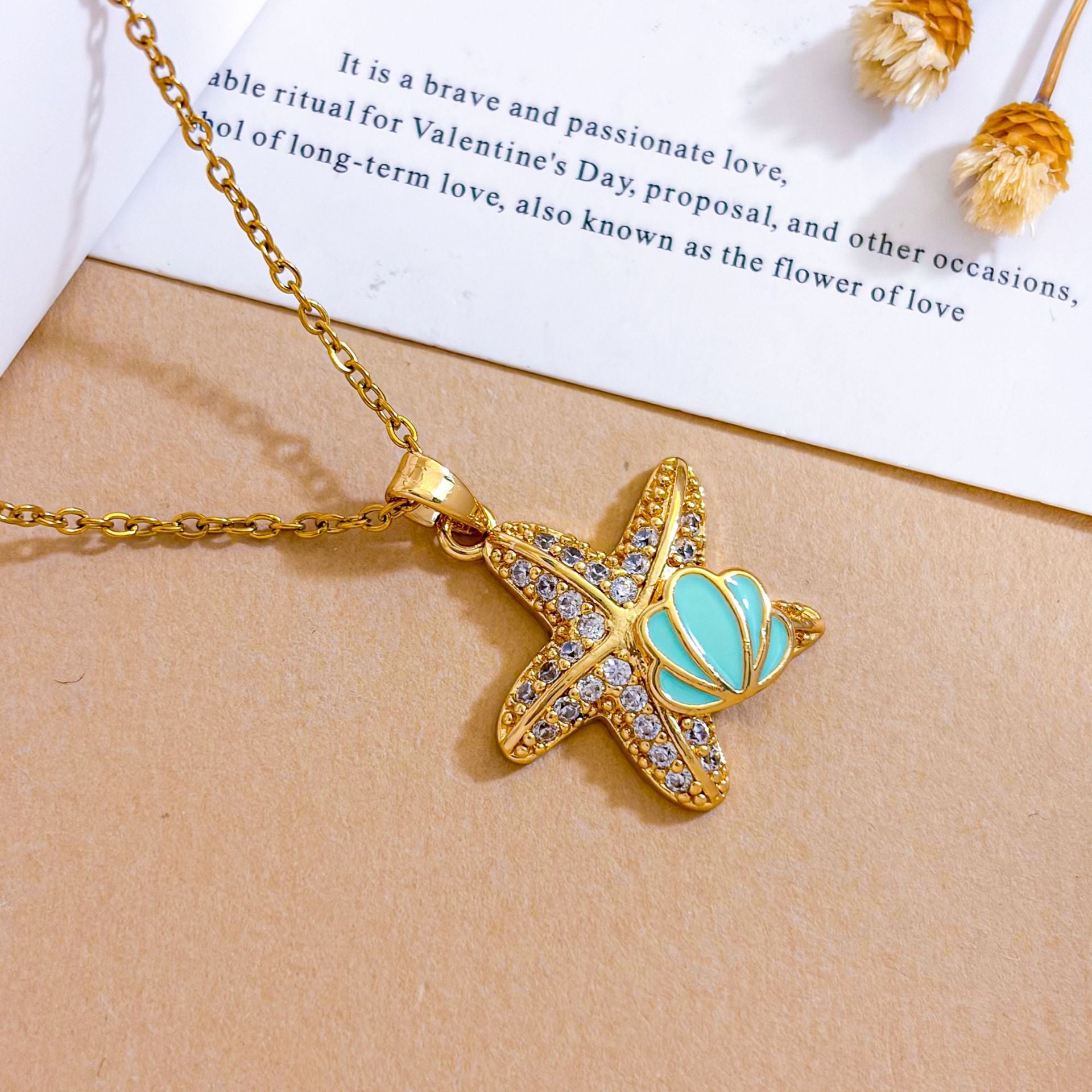 Ocean Sweet Necklace For Unisex Featuring Titanium Steel With Zircon Inlay And Cable Chain