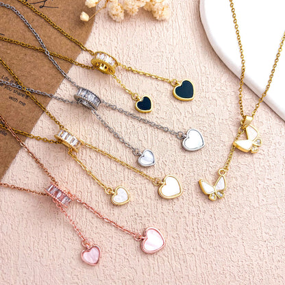 Sweet Heart Shape Necklace For Unisex Featuring Zircon Inlay And Titanium Steel Cable Chain