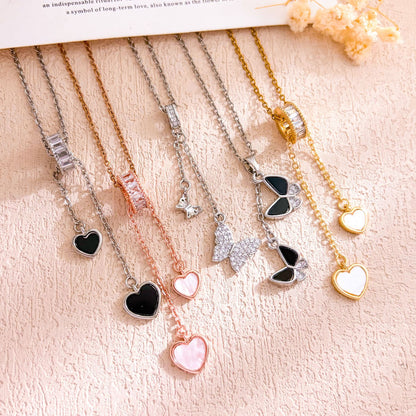 Sweet Heart Shape Necklace For Unisex Featuring Zircon Inlay And Titanium Steel Cable Chain