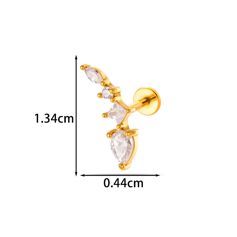 For Women Electroplated 316 Stainless Steel Stud Earrings Featuring Zircon Inlay With 18K Real Gold Plated Finish
