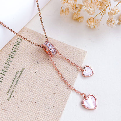 Sweet Heart Shape Necklace For Unisex Featuring Zircon Inlay And Titanium Steel Cable Chain