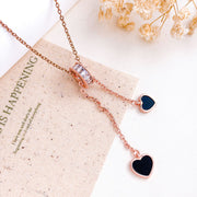 XL582 Tassel Heart Necklace Rose Gold Black