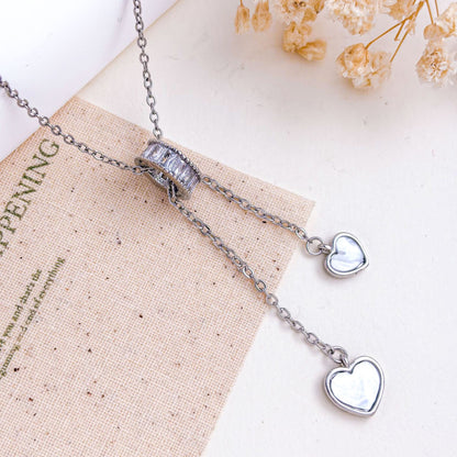 Sweet Heart Shape Necklace For Unisex Featuring Zircon Inlay And Titanium Steel Cable Chain