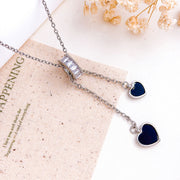XL582 Tassel Heart Necklace Silver Black