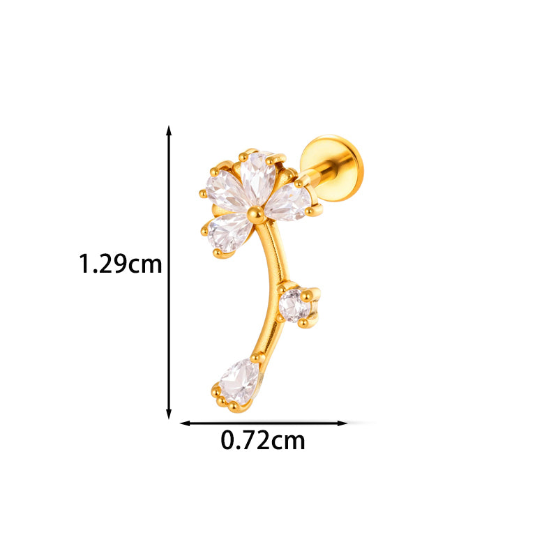 For Women Electroplated 316 Stainless Steel Stud Earrings Featuring Zircon Inlay With 18K Real Gold Plated Finish