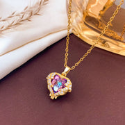 XL138 Colorful Heart Necklace Gold