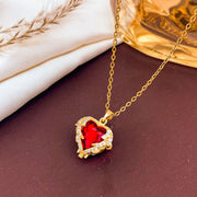 XL138 Big Red Heart Necklace Gold