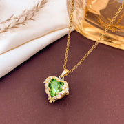 XL138 Apple Green Heart Necklace Gold