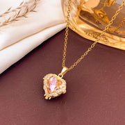 XL138 Pink Heart Necklace Gold