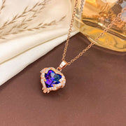 XL138 Blue and Purple Heart Necklace Rose Gold