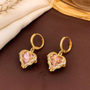 ED497 Pink Heart Earrings Gold