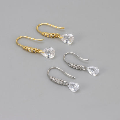 Simple Style Water Droplets Ear Hook Earrings For Women With Copper Tassel And Zircon Inlay