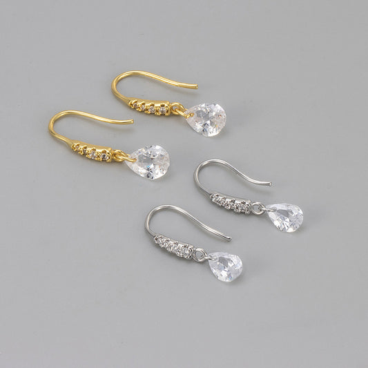 Simple Style Water Droplets Ear Hook Earrings For Women With Copper Tassel And Zircon Inlay