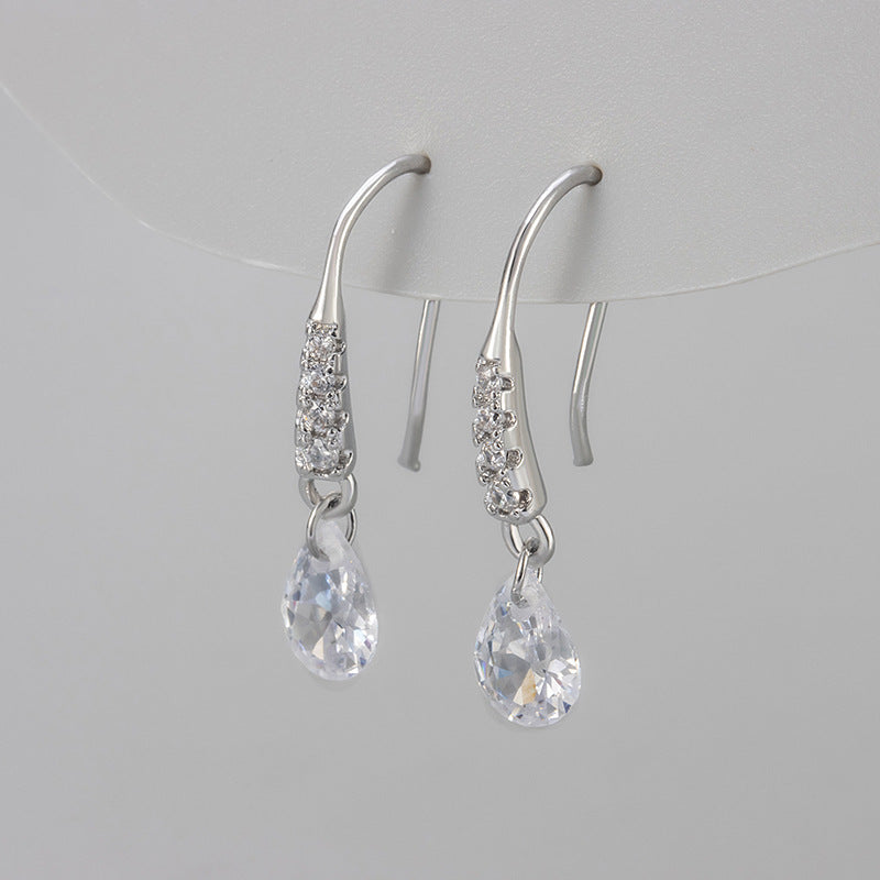 Simple Style Water Droplets Ear Hook Earrings For Women With Copper Tassel And Zircon Inlay