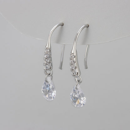 Simple Style Water Droplets Ear Hook Earrings For Women With Copper Tassel And Zircon Inlay