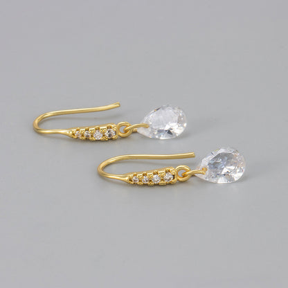 Simple Style Water Droplets Ear Hook Earrings For Women With Copper Tassel And Zircon Inlay