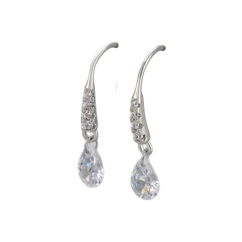 Simple Style Water Droplets Ear Hook Earrings For Women With Copper Tassel And Zircon Inlay