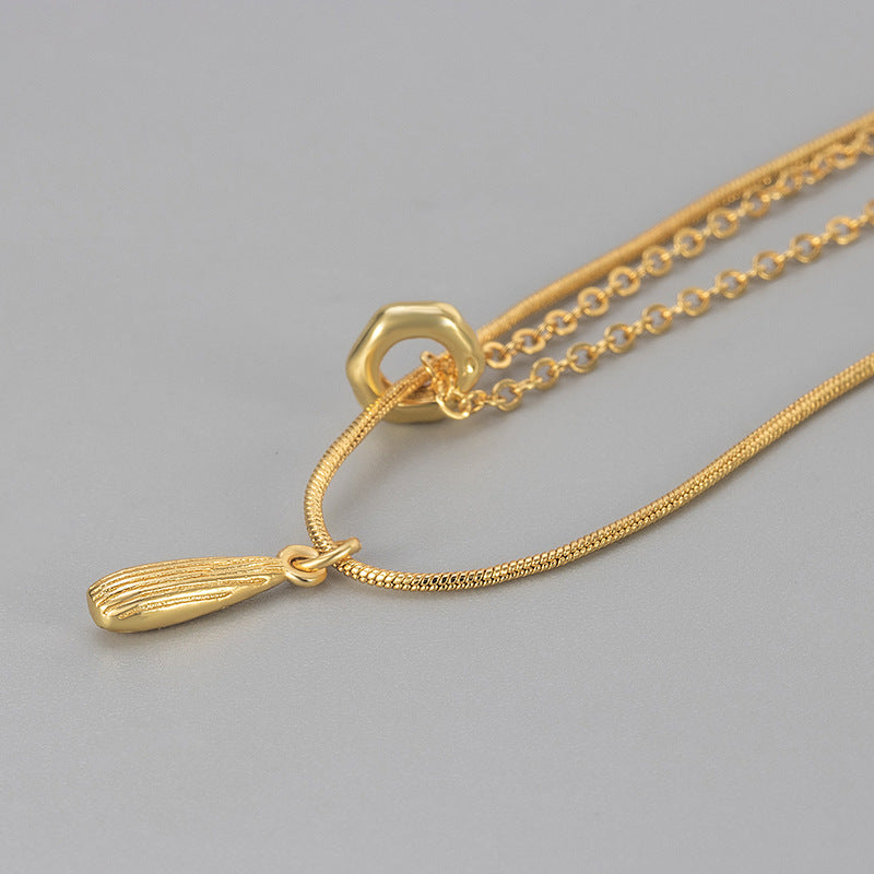 Water Droplets Double Layer Necklace For Women In Golden Copper With Electroplated Gold Plating Process