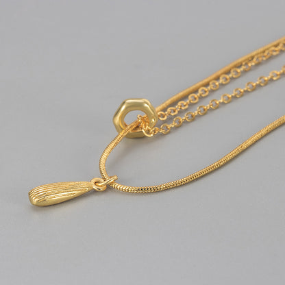 Water Droplets Double Layer Necklace For Women In Golden Copper With Electroplated Gold Plating Process