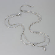 Water Drop Rotating Double Layer Necklace/White Gold