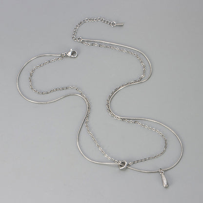 Water Droplets Double Layer Necklace For Women In Golden Copper With Electroplated Gold Plating Process