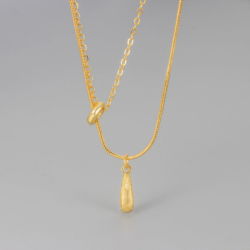 Water Droplets Double Layer Necklace For Women In Golden Copper With Electroplated Gold Plating Process