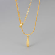 Water Drop Rotating Double Layer Necklace / Gold Color