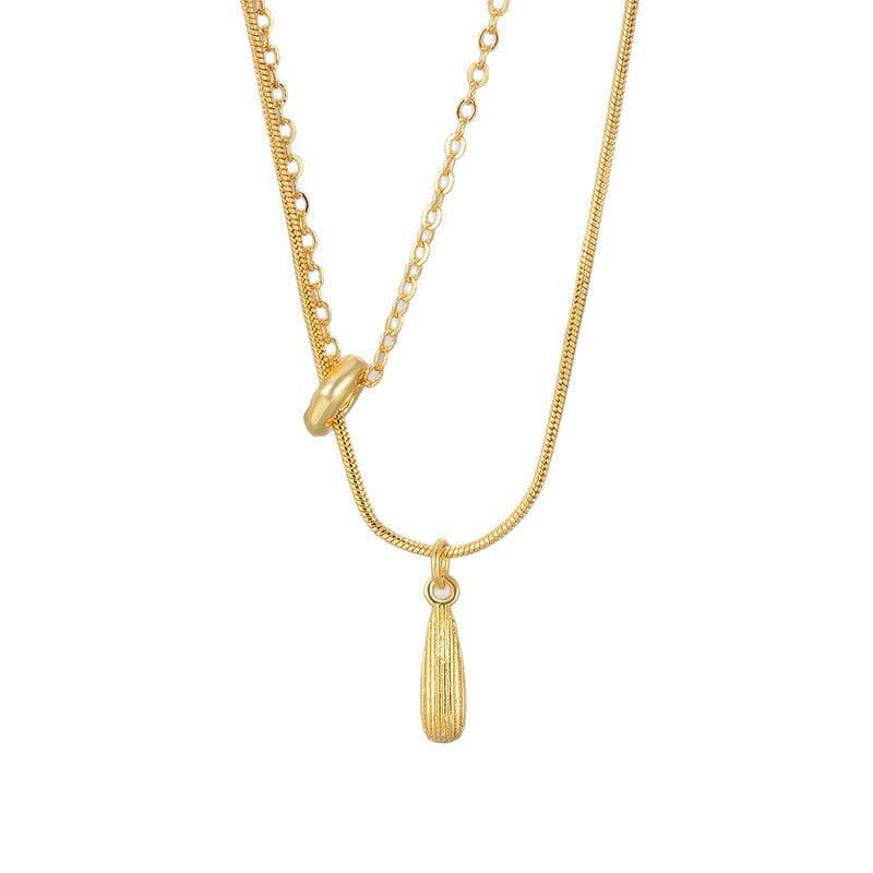 Water Droplets Double Layer Necklace For Women In Golden Copper With Electroplated Gold Plating Process
