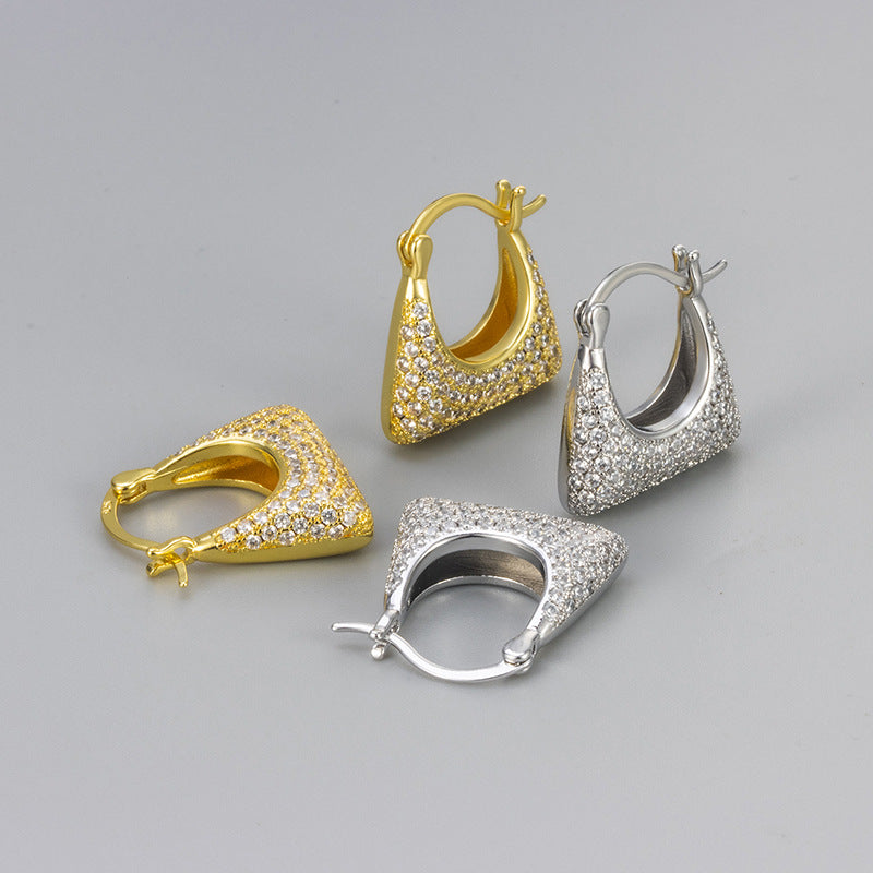 Round Hoop Earrings For Women Featuring Bezel Setting Zircon Inlay And Electroplated Copper Material