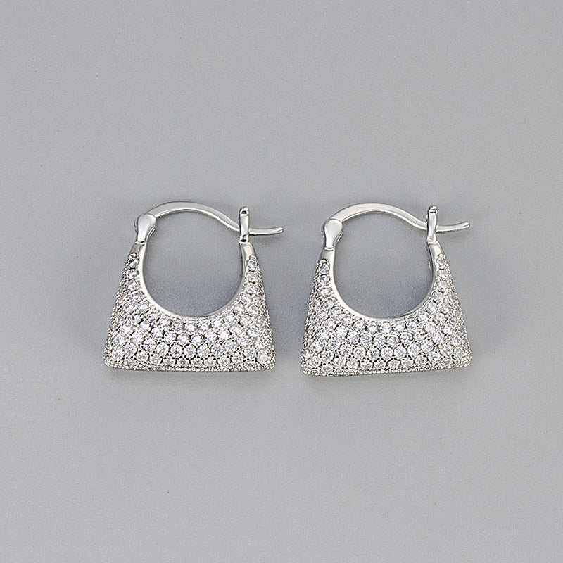 Round Hoop Earrings For Women Featuring Bezel Setting Zircon Inlay And Electroplated Copper Material