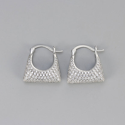 Round Hoop Earrings For Women Featuring Bezel Setting Zircon Inlay And Electroplated Copper Material