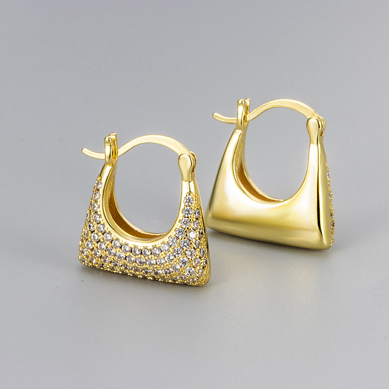 Round Hoop Earrings For Women Featuring Bezel Setting Zircon Inlay And Electroplated Copper Material