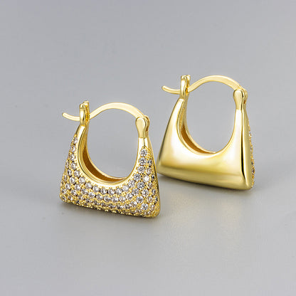 Round Hoop Earrings For Women Featuring Bezel Setting Zircon Inlay And Electroplated Copper Material