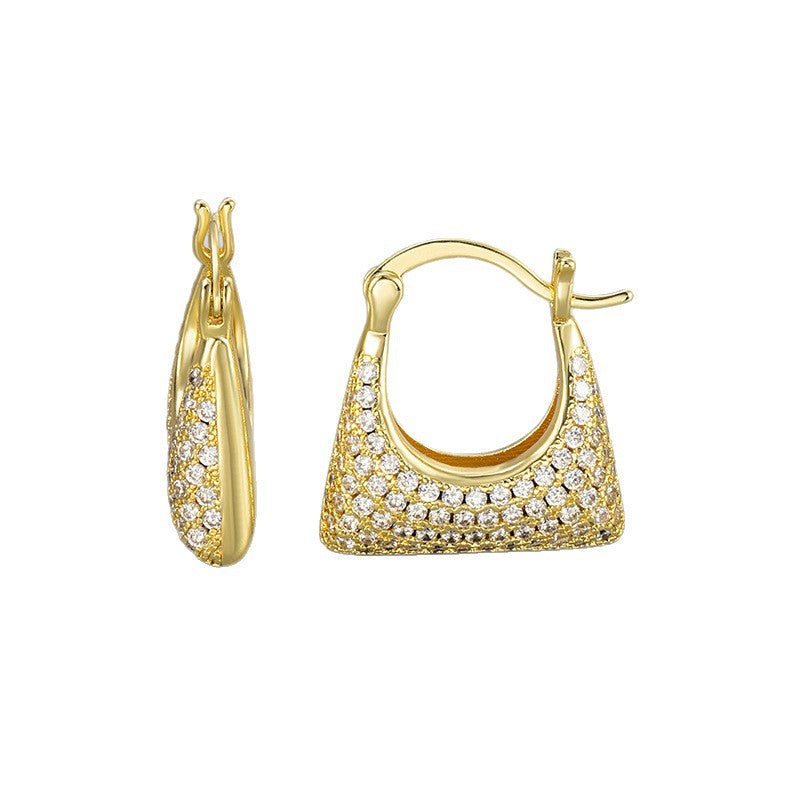 Round Hoop Earrings For Women Featuring Bezel Setting Zircon Inlay And Electroplated Copper Material