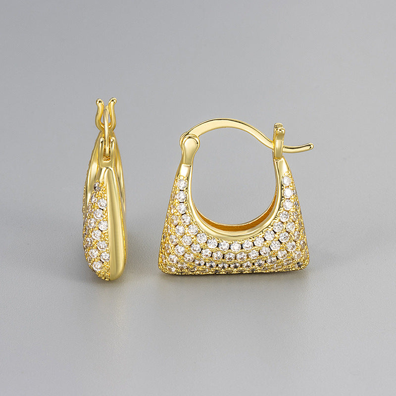 Round Hoop Earrings For Women Featuring Bezel Setting Zircon Inlay And Electroplated Copper Material