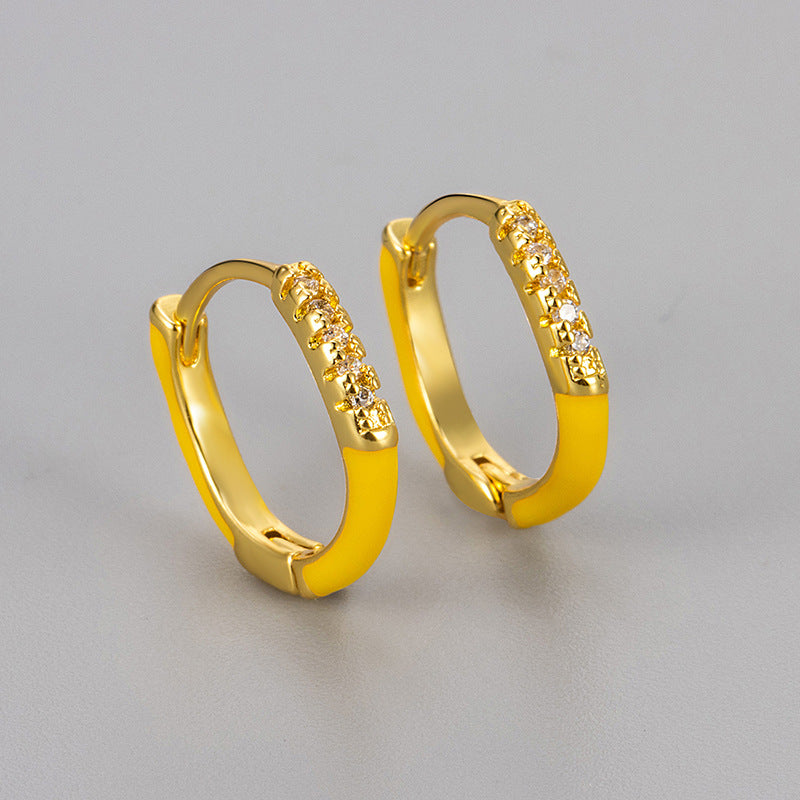 Sweet Irregular Enamel Earrings For Women In Copper With Rhinestones Inlay