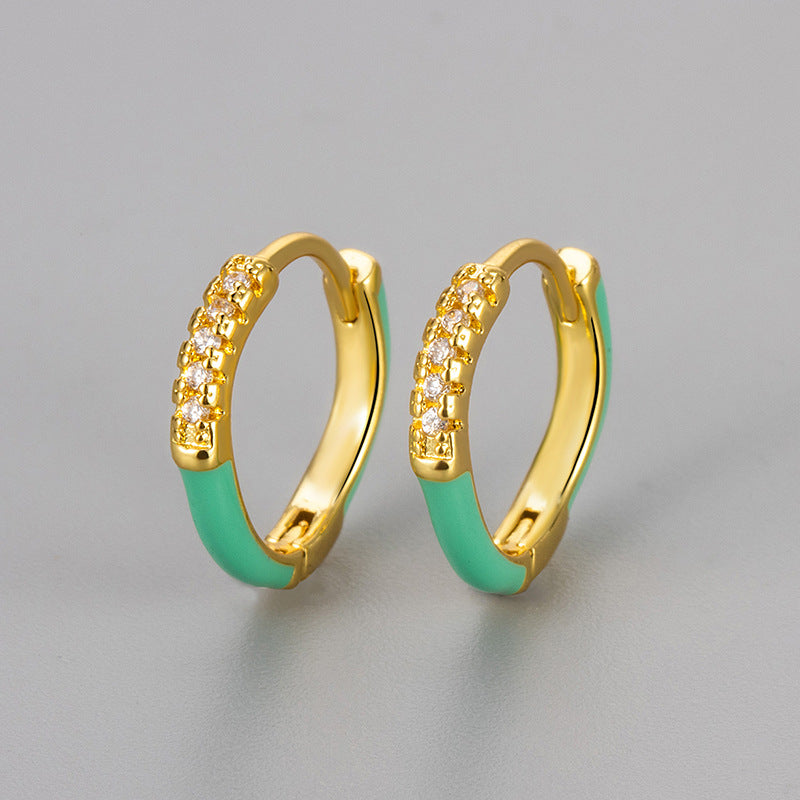 Sweet Irregular Enamel Earrings For Women In Copper With Rhinestones Inlay