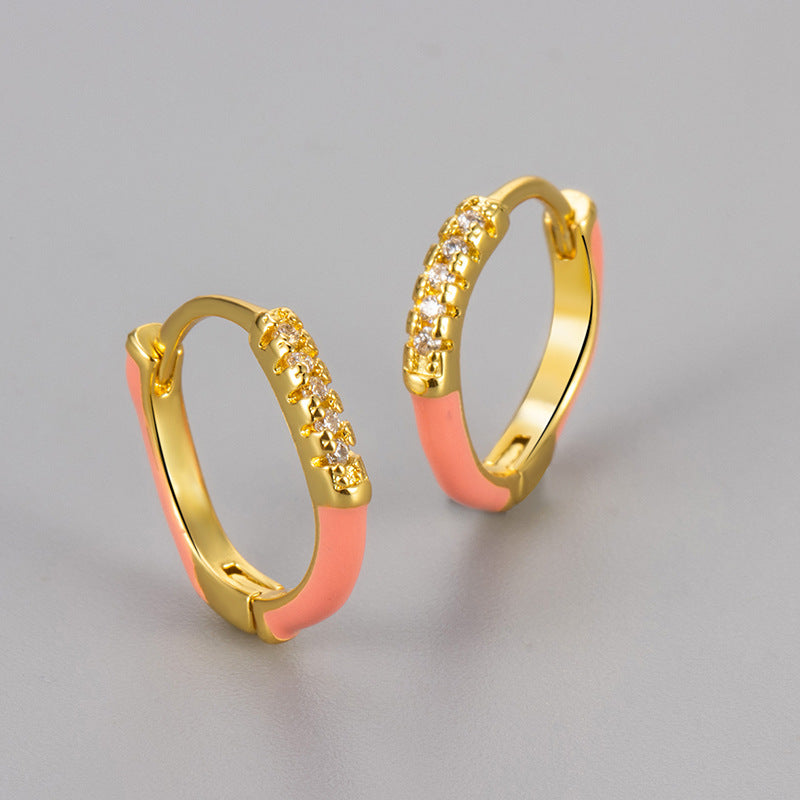 Sweet Irregular Enamel Earrings For Women In Copper With Rhinestones Inlay