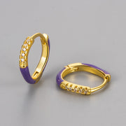 Enamel Oval Earrings/Purple