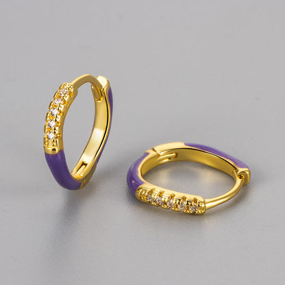 Sweet Irregular Enamel Earrings For Women In Copper With Rhinestones Inlay