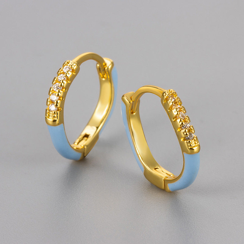 Sweet Irregular Enamel Earrings For Women In Copper With Rhinestones Inlay